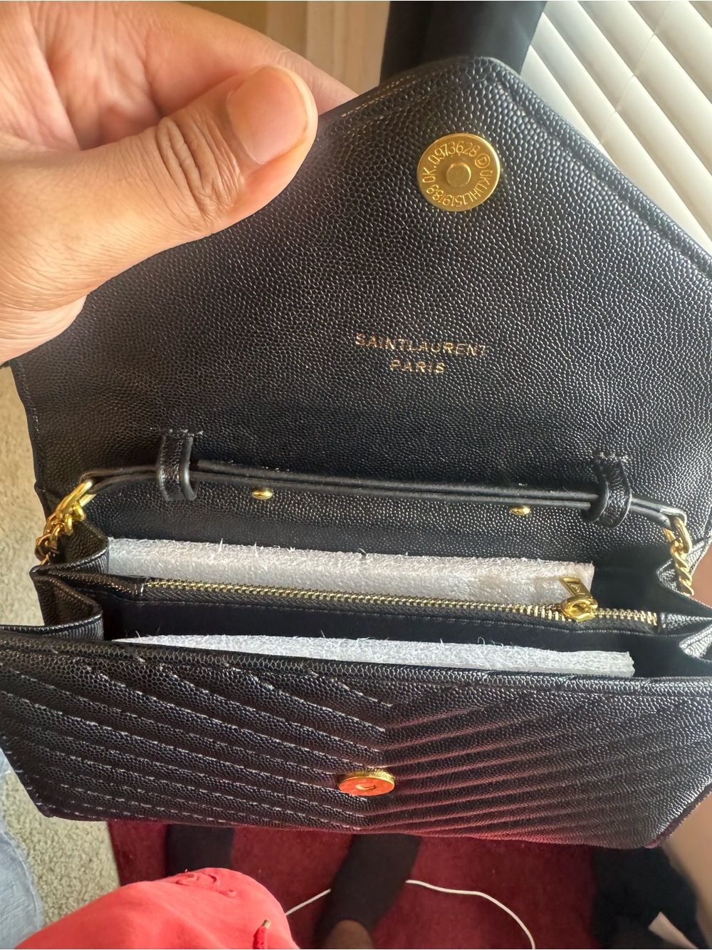 Yves Saint Laurent Black Quilted Leather Envelope Clutch with Gold YSL Logo - Picture 5 of 6